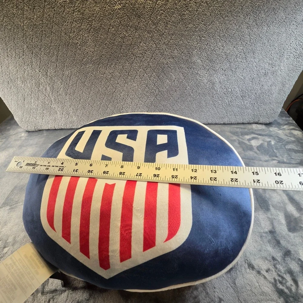 Logo Brands US Soccer Puff Pillow Navy Red White USA Crest Decorative Cushion